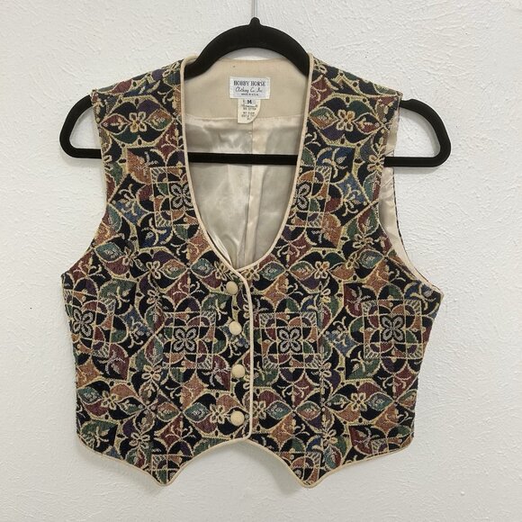 VTG 90s Hobby Horse Western Equestrian Show Vest  Tapestry Geometric Floral Sz M - Picture 2 of 8